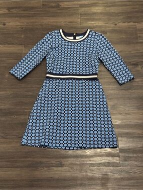 Draper James Blue Polka Dot Fit & Flare Dress with Contrast Trim